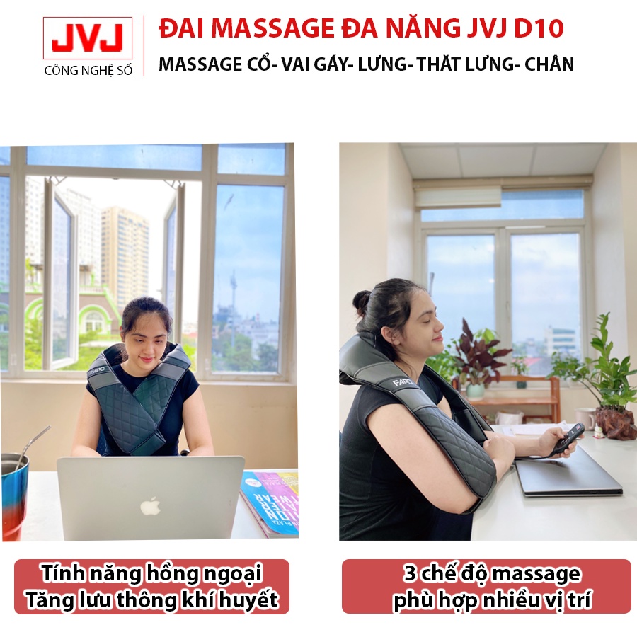 Đai massage cổ vai gáy hồng ngoại JVJ D10 3 chế độ massage hỗ trợ giảm đau vai gáy, bụng,cổ,lưng eo,tay chân- BH 12T