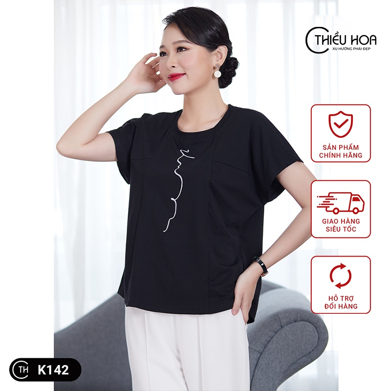ÁO THUN TRUNG NIÊN NỮ ĐẸP chất liệu cotton mềm mịn mát mẻ thiết kế chuẩn phom mặc rất đẹp THIỀU HOA K142