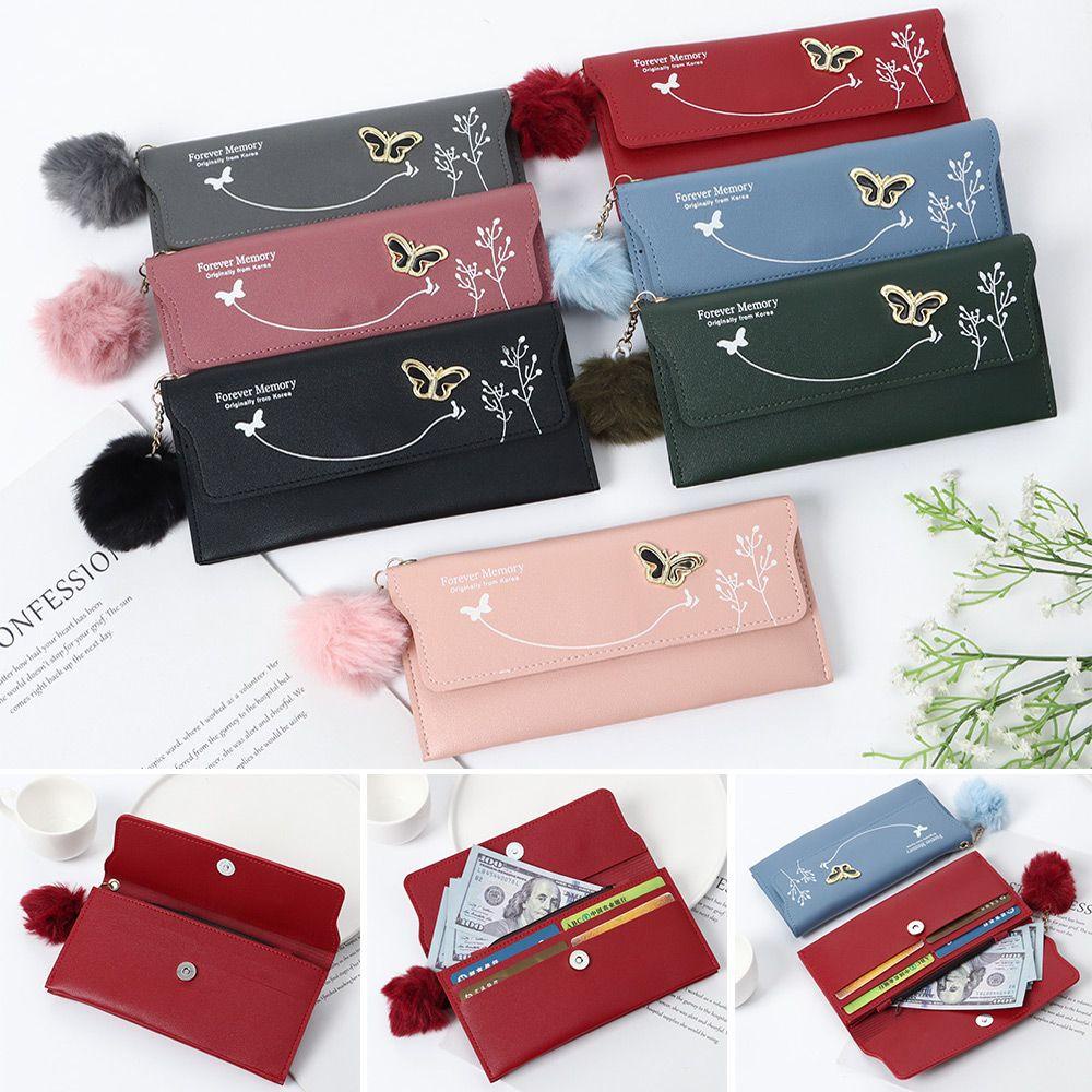 Ví Da Pu Cầm Tay Đính Bóng Lông Và Con Bướm Thời Trang