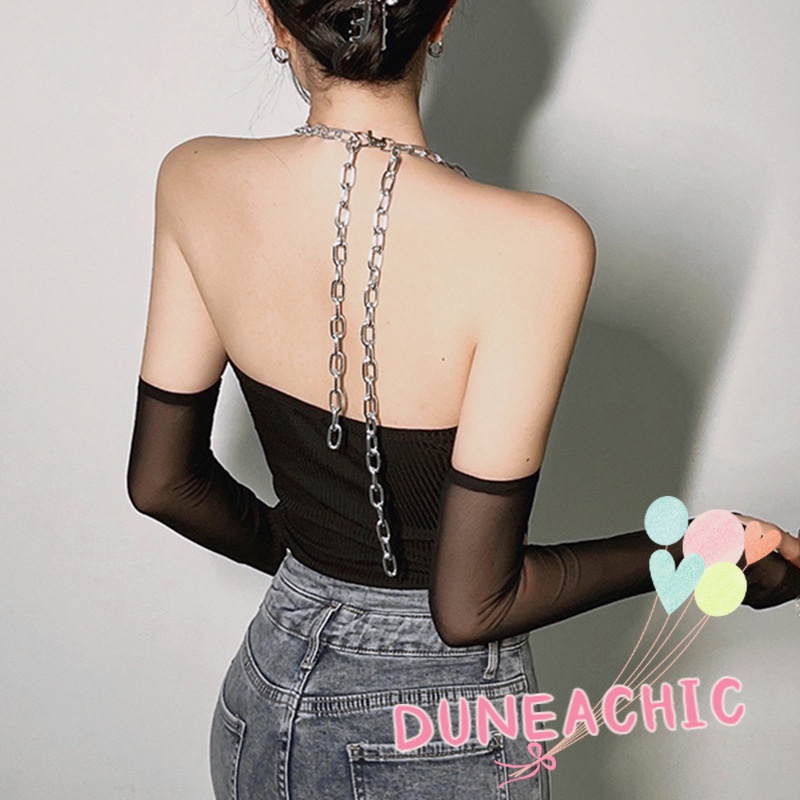 DUNEA Bộ Áo Liền Quần Dáng Ôm Phối Dây Xích Quyến Rũ Cho Nữ