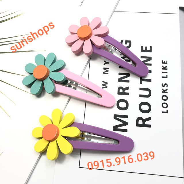 KẸP TÓC BẤM HOA GỖ, KẸP TÓC BẤM HÌNH HOA NHIỀU MÀU PHONG CÁCH HÀN QUỐC
