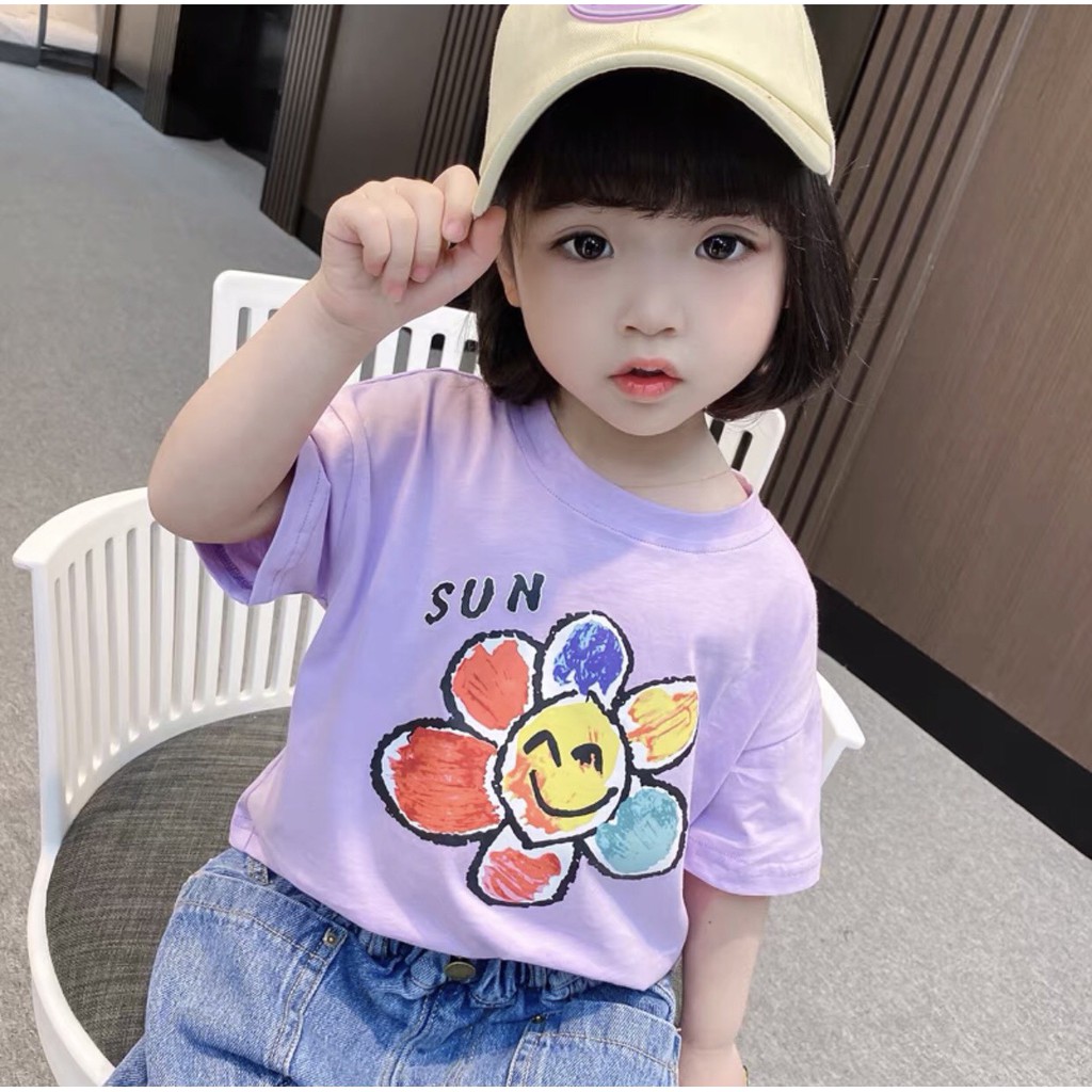 Áo thun bé gái Con Xinh cotton Hoa mặt trời  áo thun trẻ em từ 5 đến 14 tuổi