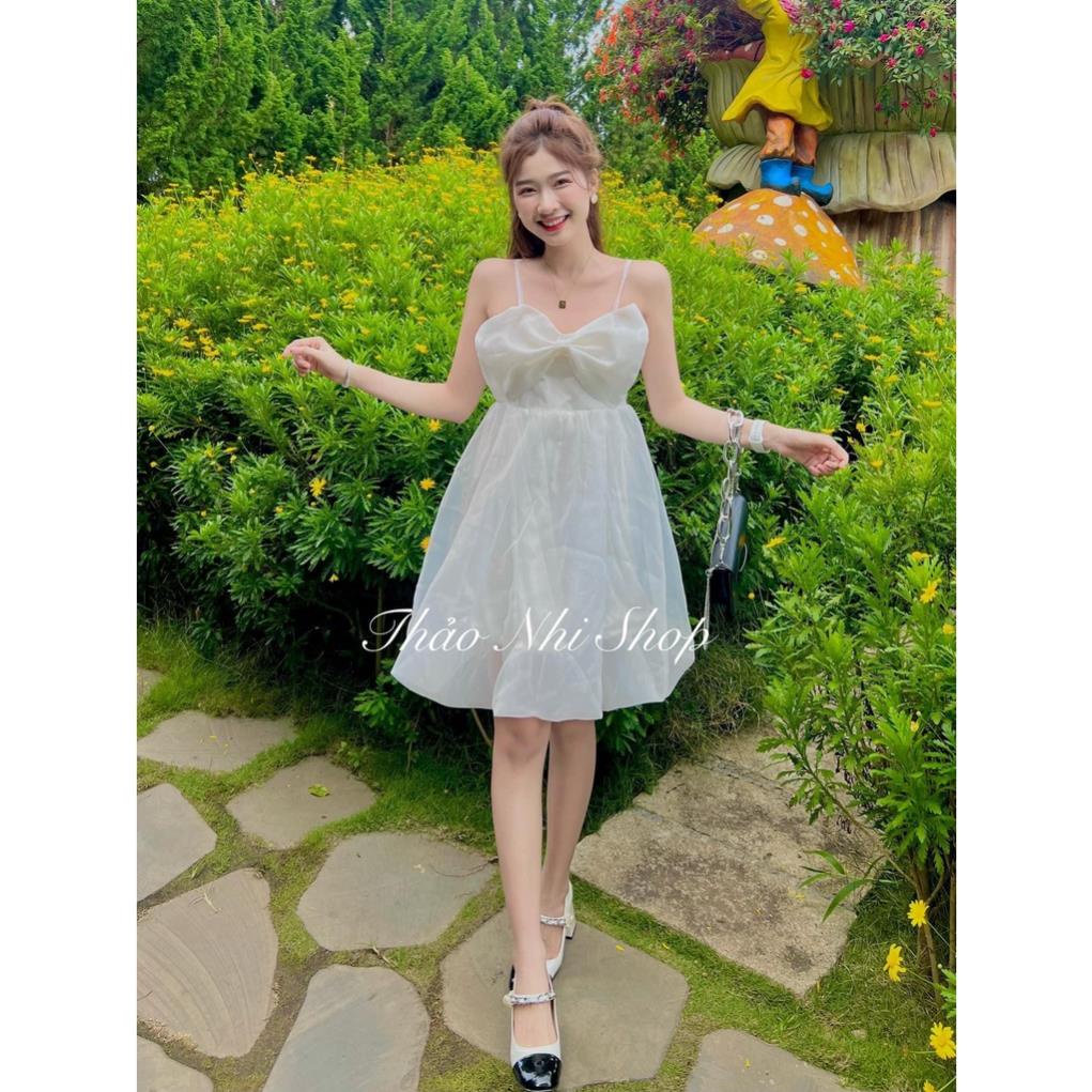 [ 𝐅𝐑𝐄𝐄 𝐒𝐇𝐈𝐏 ]  VÁY 2 DÂY NƠ NGỰC DÁNG XÒE TIỂU THƯ ĐẦM TRẮNG NỮ