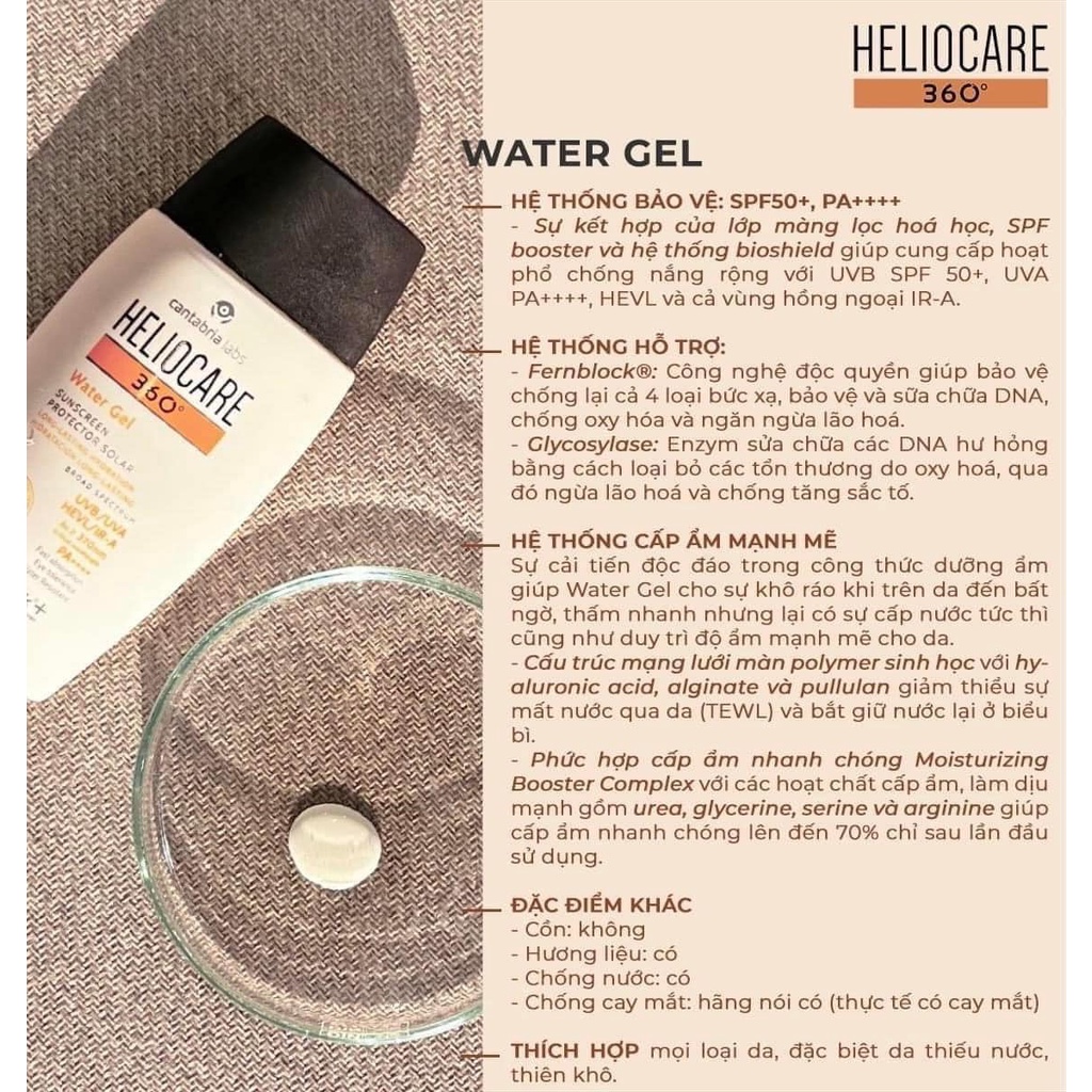 Kem Chống Nắng Heliocare Water gel/Tolerance Fluid