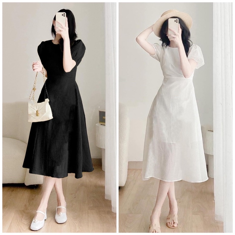 ĐẦM MIDI CỔ TRÒN TAY BỒNG