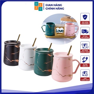 Cốc uống trà pha cà phê kèm thìa mạ vàng 400ML. Chất liệu gốm sứ an toàn sang trọng