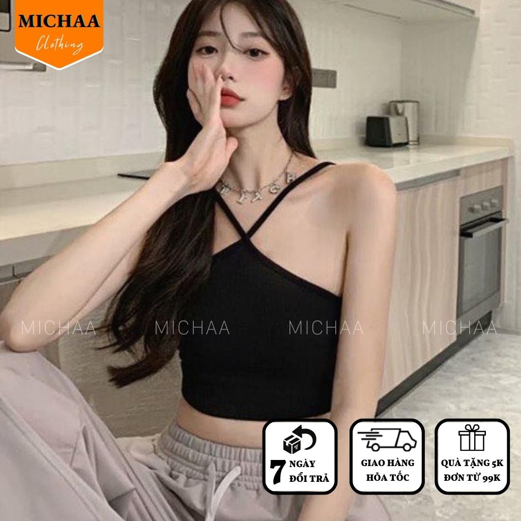 Áo Croptop KiểU YếM 2 DÂY CHÉO MẢNH Nữ Thun Gân, Áo Dây Đắp Chéo Cổ - MICHAA