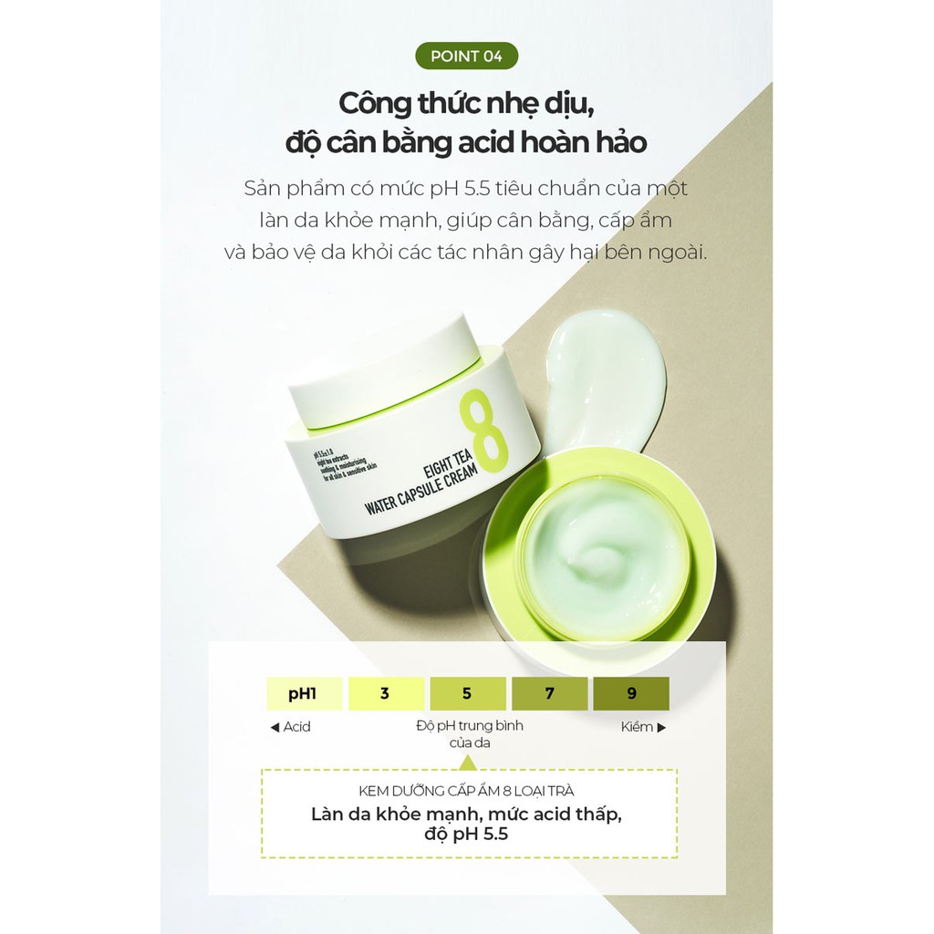 Kem Dưỡng Ẩm Dịu Nhẹ Chiết Xuất Từ 8 Loại Trà Bom Eight Tea Water Capsule Cream