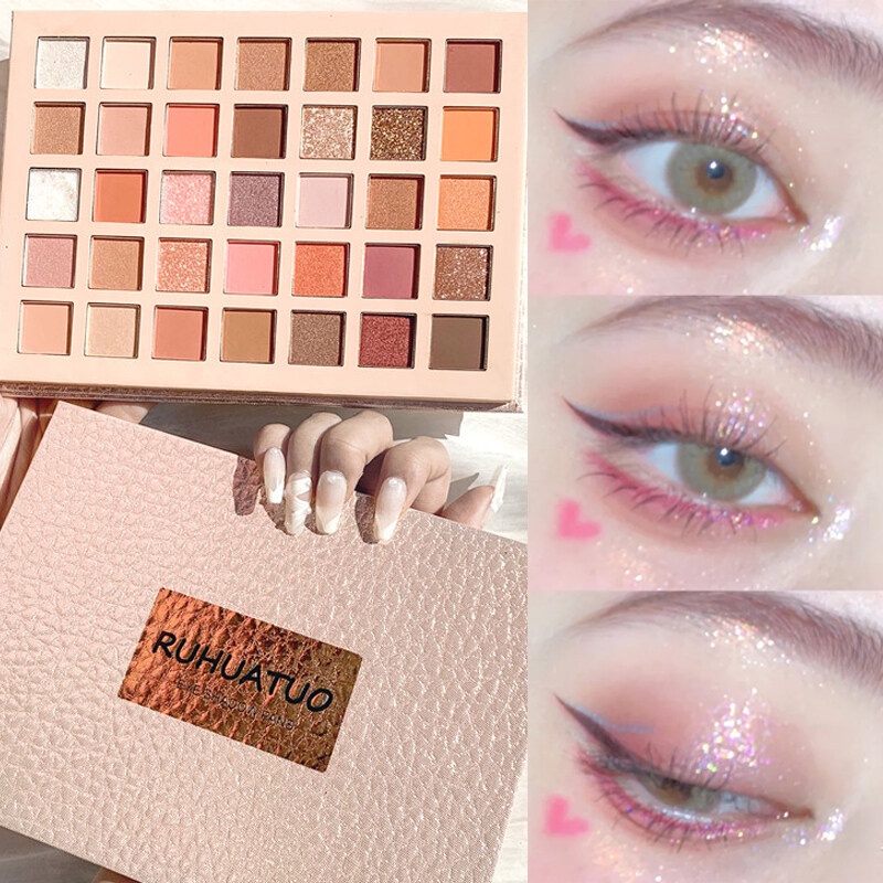 35 màu Matte Shimmer Smokey Eyeshadow Palette Waterproof Glitter Diamond Pigment Highlighter Eye Shadow Powder URBYY-35