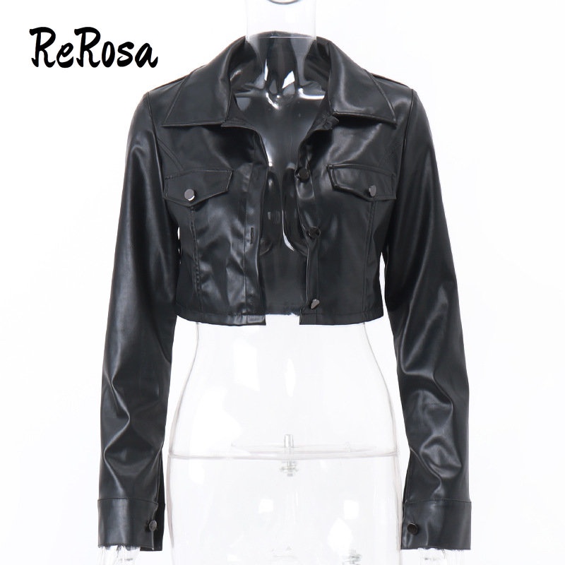 Áo Khoác Da PU Tay Dài Có Túi Thời Trang Cho Nữ