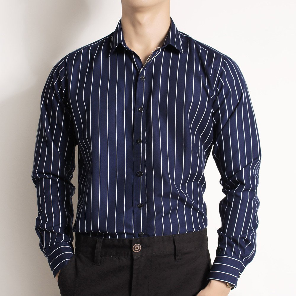 Áo sơ mi nam dài tay kẻ sọc chất lụa chống nhăn form Hàn Quốc, áo sơ mi nam dài tay công sở