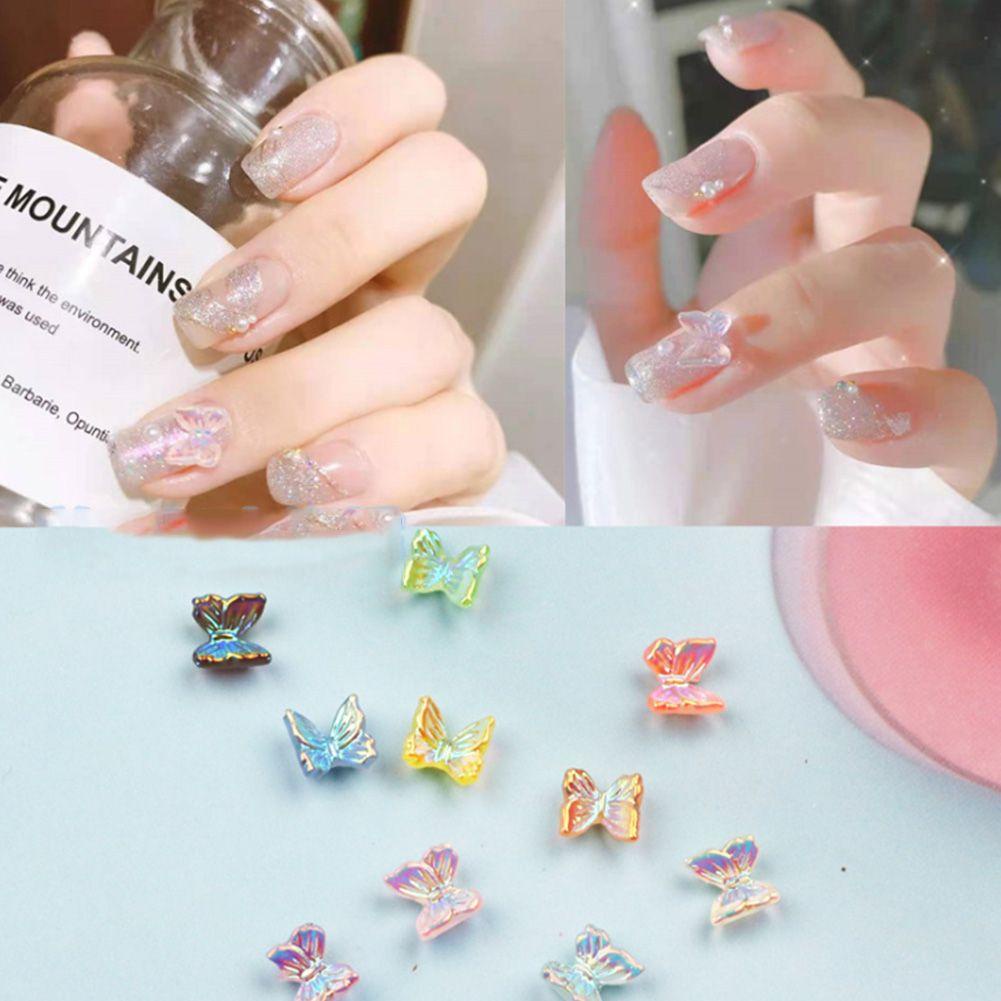 Set 10 Miếng Dán Trang Trí Móng Tay Hình Bướm 3D Nhiều Màu Sắc DIY|Nơ Cài Áo Xinh Xắn Thời Trang