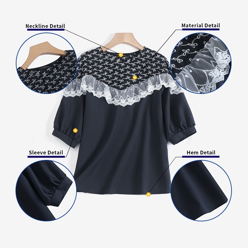 Zanzea Áo Nữ Tay Lửng Cổ Tròn Phối Ren Thời Trang