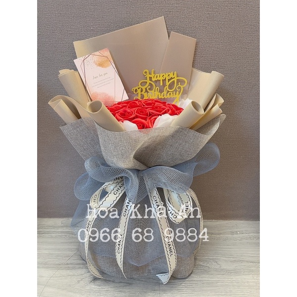 [Combo túi thiệp] Bó hoa sáp 35bông kèm túi nhựa sang trọng, tặng sinh nhật, kỷ niệm cực xinh