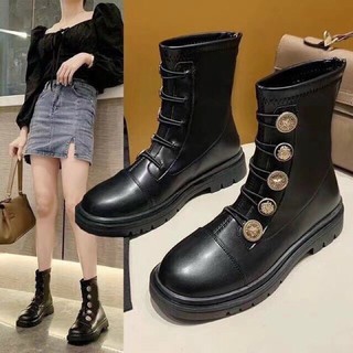 Bốt khuy cài đế bệt lót nỉ