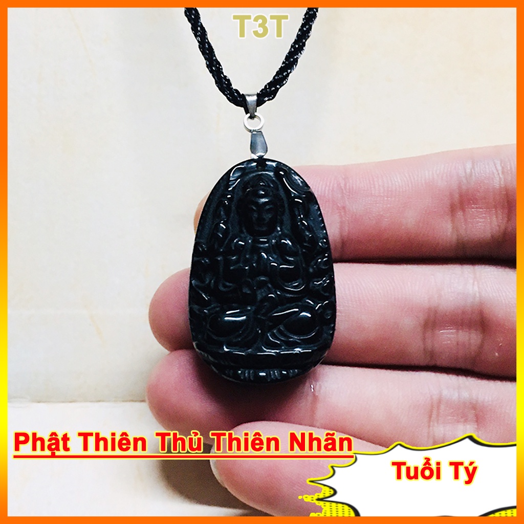 Vòng cổ phât bản mệnh tuổi tý, Mặt phật đá phong thuỷ màu đen mang may mắn cho nam nữ - T3T