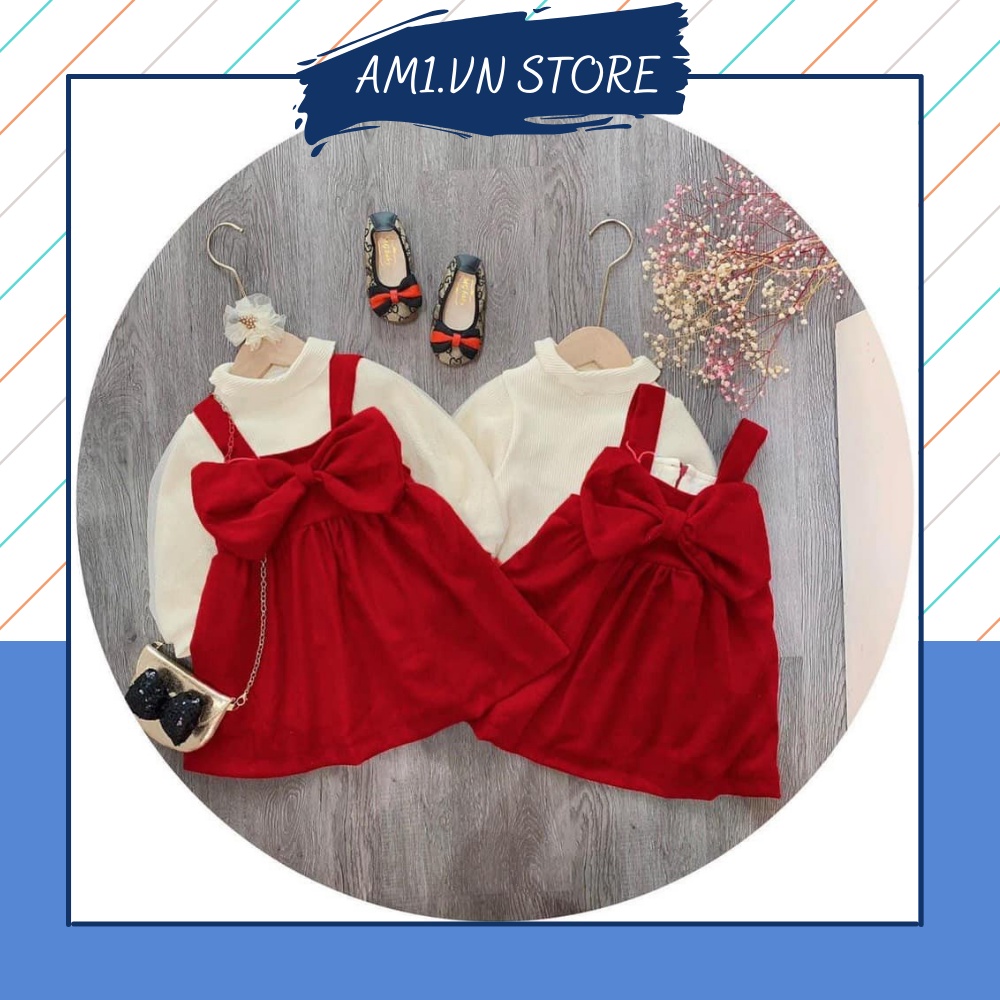 Váy bé gái vải nhung nơ kèm áo AM849 - Đầm bé gái xinh xắn TTR113