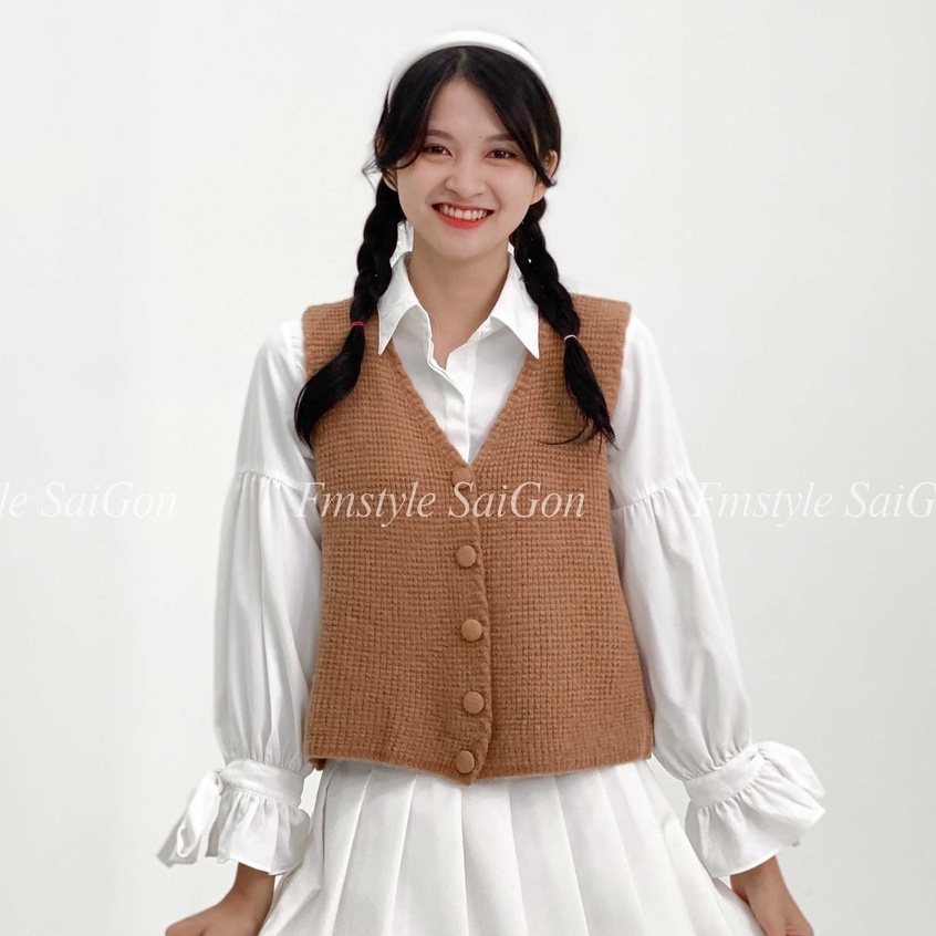 Áo len gile 5 nút bọc nữ dáng rộng cardigan màu hàn quốc oversize ulzzang thu đông Fmstyle Saigon 21ALU10A962901