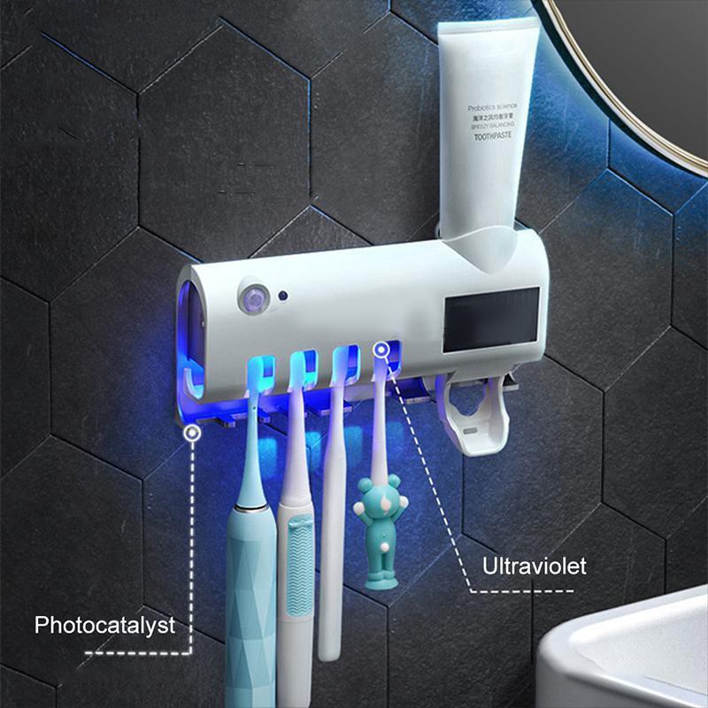 Đa chức năng Năng lượng mặt trời UV Light Giá đỡ bàn chải đánh răng thông minh Máy tiệt trùng và phân phối kem đánh răng