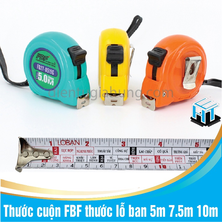 Thước cuộn FBF thước lỗ ban thước phong thủy 5m 7.5m 10m thước dây dân dụng và công nghiệp (màu ngẫu nhiên)