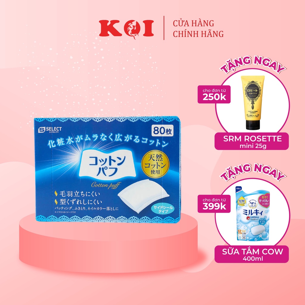 Bông tẩy trang S Select 100% Cotton 80 miếng dịu nhẹ cho da Nhật Bản