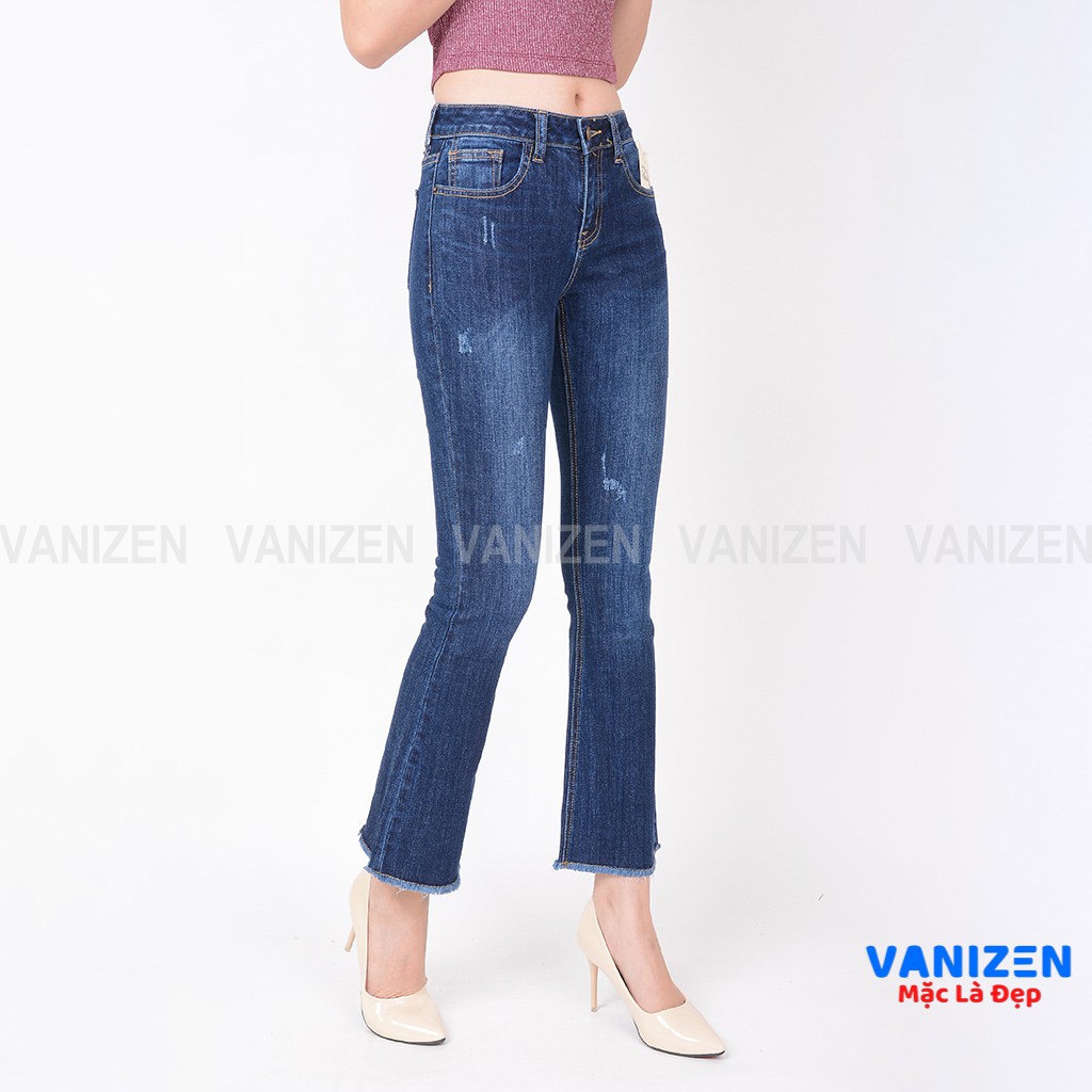 Quần jean nữ ống loe đẹp lưng cao cạp cao xước nhẹ hàng hiệu cao cấp mã 409 VANIZEN