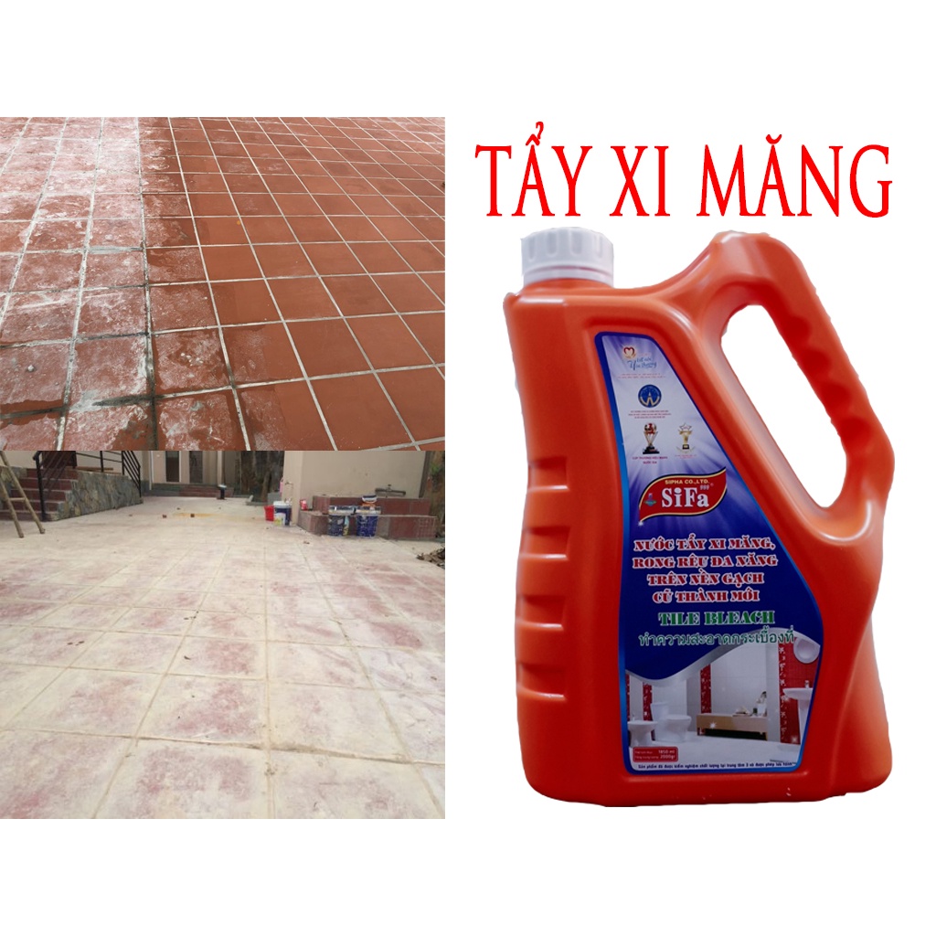 Nước tẩy xi măng 2L, ố vàng chuyên tẩy các vế vi măng sau công trình, ố vàng lâu ngày, các vế bẩn trên gạch men