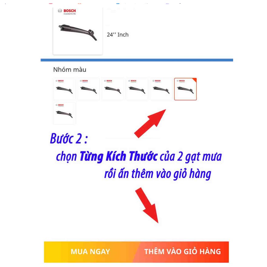 Thanh cần gạt nước mưa ô tô xương mềm thương hiệu cao cấp Bosch. Kích thước từ 14 inch đến 26 inch - Hàng Chính Hãng