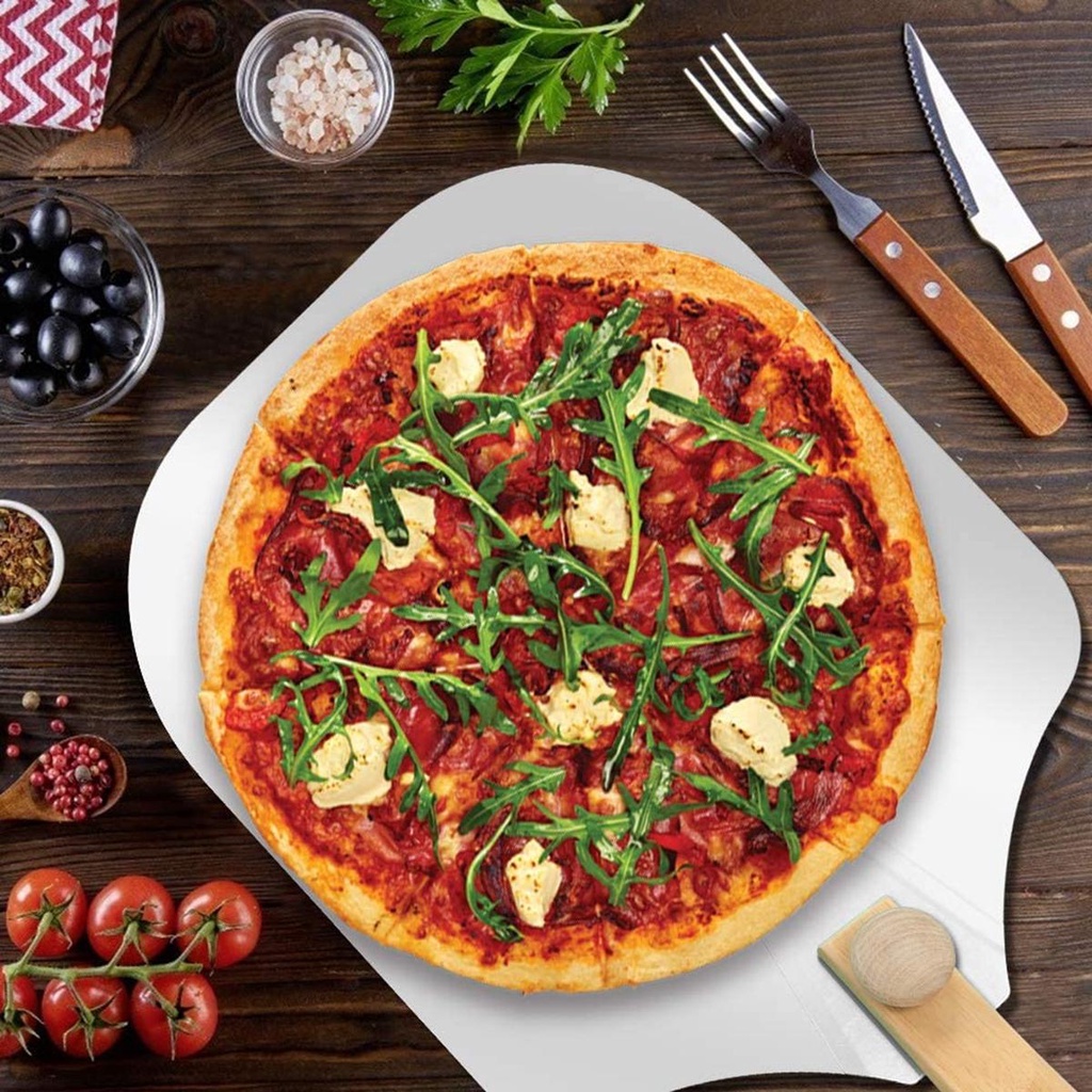 Xẻng Xúc Bánh Pizza Bằng Kim Loại Tay Cầm Gỗ Gấp Gọn Tiện Lợi