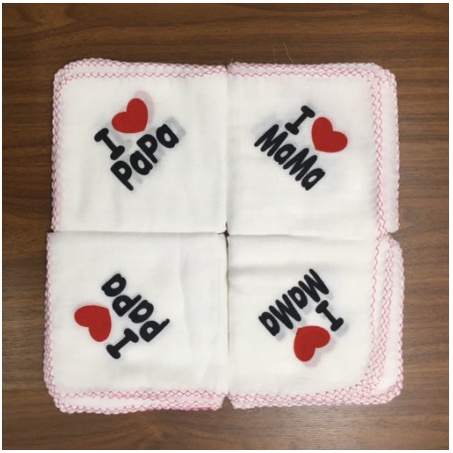 Set 10 Khăn xô sữa/ khăn xô cho bé I Love Mama, Papa xuất nhật 2 lớp kích thước 32x32cm