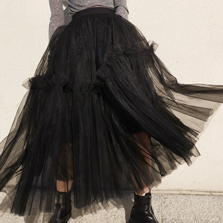 Chân Váy Chữ A Ba Lớp Dáng Ôm Lưng Cao Màu Đen Thời Trang Cho Nữ