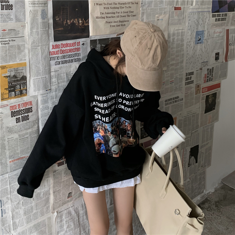 Áo hoodie dáng rộng in họa tiết chữ phong cách Hàn Quốc thời trang dành cho nữ | BigBuy360 - bigbuy360.vn