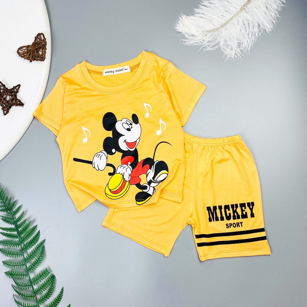 Bộ Quần Áo cộc Tay Minky Mom, Vải Thun Lạnh Thoáng Mát, in hình Mickey. Size 80 - 170 MMCT11