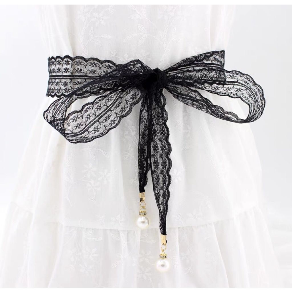 Đai váy ren tiểu thư cao cấp hai màu đen trắng
