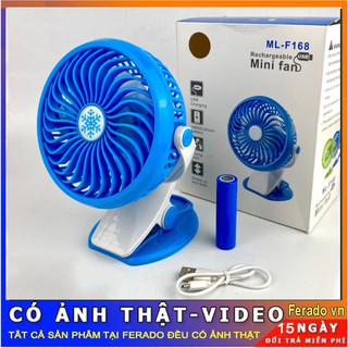 Quạt sạc pin tích điện f168 chân kẹp bàn kẹp xe đẩy xoay 360 độ, 3 tốc độ gió, màu sắc đa dạng sử dụng an toàn