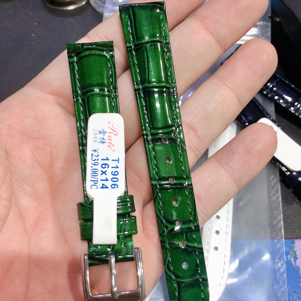 [SALE] Dây đồng hồ da Rate rằn bóng khóa bạc thép không gỉ cho nữ size 12/14/16mm + TẶNG CHỐT DÂY