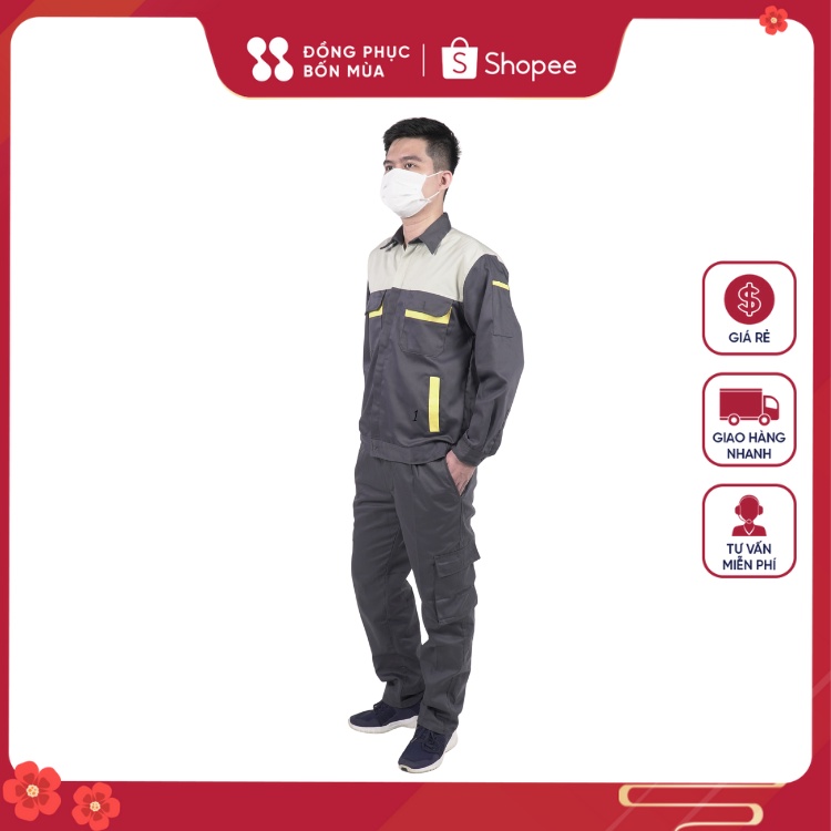 Bộ Quần áo kaki vàng ngắn tay bảo hộ lao động nam nữ chất liệu vải loại dày kaki sẵn hàng 100% B01.09-21