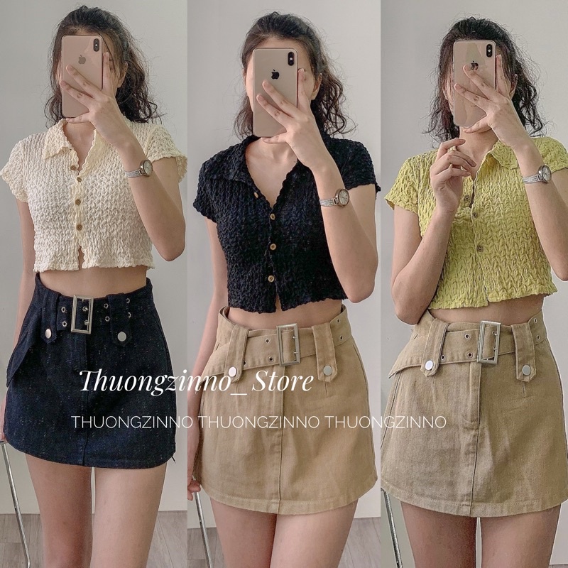 [HOT QUẢNG CHÂu]Chân váy kaki jean quảng châu kèm đau to chất chơi Chân váy kèm quần trong dày dặn