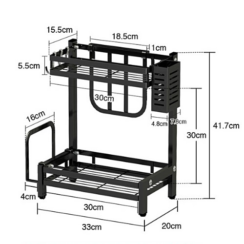 Kệ Gia Vị 2 Tầng INOX Sơn Tĩnh Điện Đen 2 TẦNG - Kệ Để Dao Thớt Đũa Đồ Nhà Bếp Đa Năng Tiện Dụng