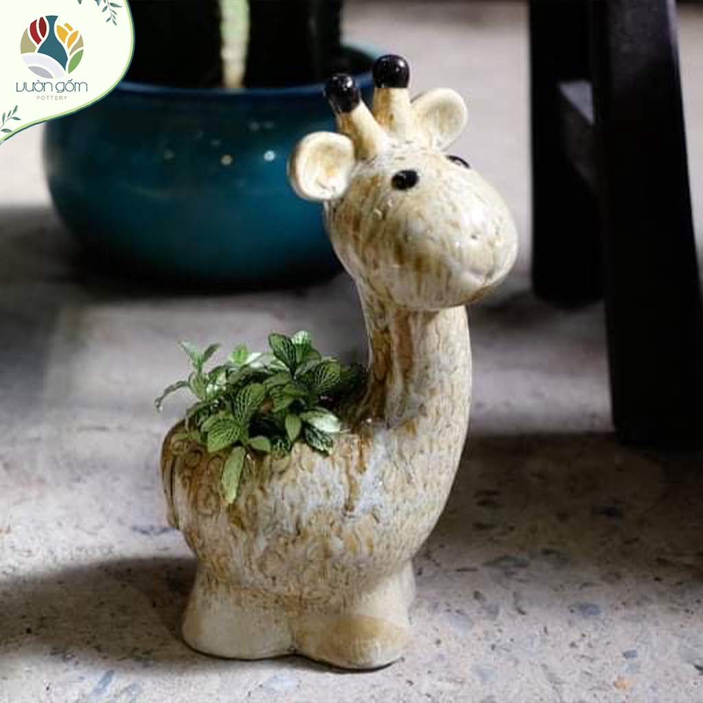Chậu gốm hươu cao cổ trồng sen đá, cây cảnh size nhỏ decor, trang trí nhà cửa, tiểu cảnh Vườn Gốm - The Garden