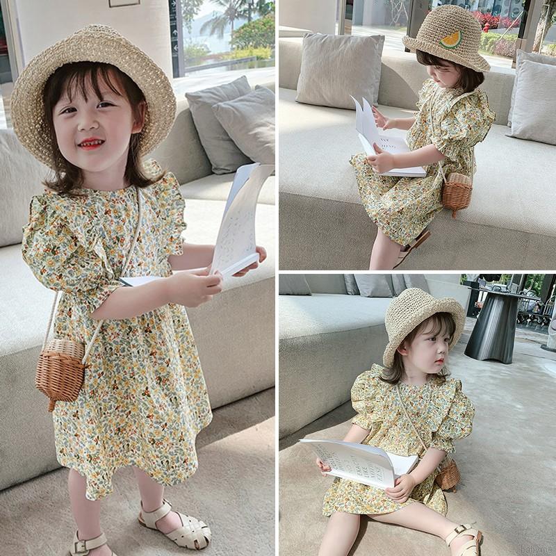 Đầm Cotton Không Tay Họa Tiết Hoa Cho Bé Gái