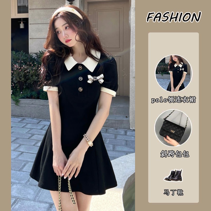 Đầm Chữ A Ôm Eo Tay Ngắn Cổ polo Thời Trang Ngọt Ngào Dành Cho Nữ