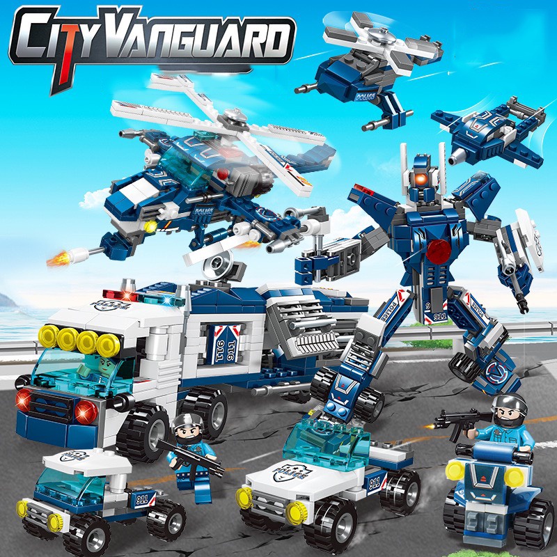 OTO SWAT 350 Chi Tiết - 43 Tạo Hình - Bộ Đồ Chơi Lắp Ghép Xe Cảnh Sát, Láp ráp Robot, Trực Thăng