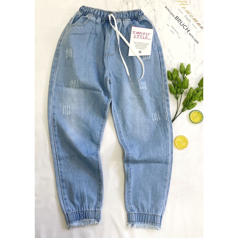 Quần jean 9 tấc cho bé gái size 35-45kg lưng thun dây rút được - jean không co giãn - cho tuổi TEEN - QD22