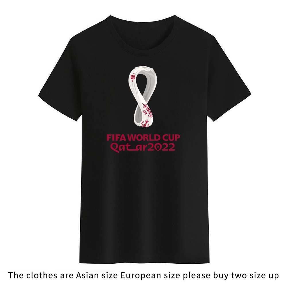 Áo Thun Unisex Cổ Tròn Màu Trắng Đen Thiết Kế World Cup 2022 Qatar Thời Trang