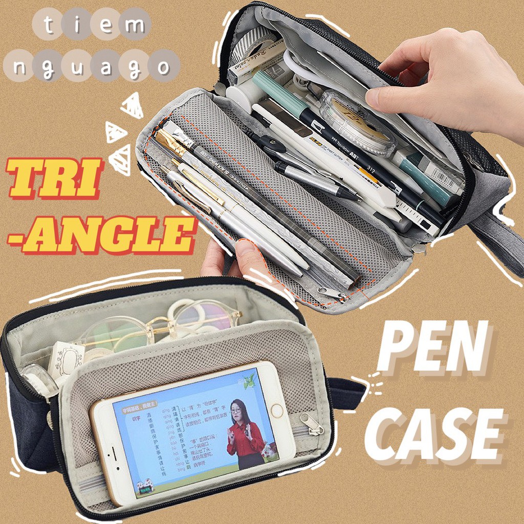 Túi Bút Vải Triangle Pen Case, Tú Đựng Bút Vải, Hộp Bút Vải Canvas, Nhiều Ngăn Đa Năng Nhiều Ngăn Dễ Thương Cho Học Sinh