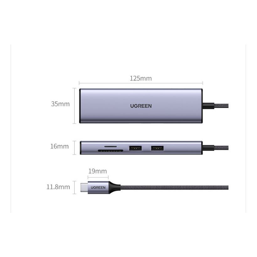 Cáp USB C to HDMI USB + LAN Gigabit + SD/ TF + PD Ugreen 60515