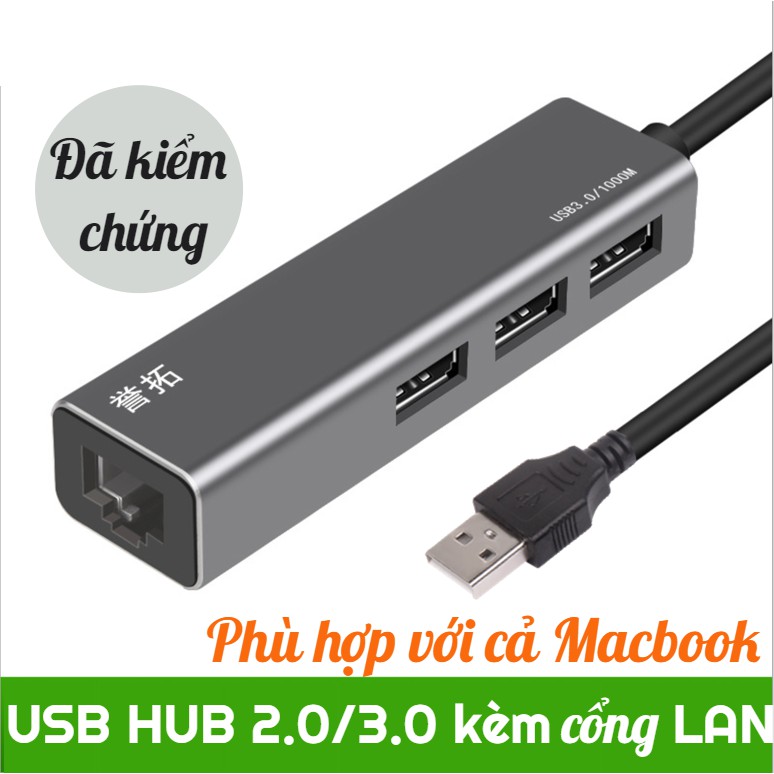 USB HUB 1 ra 3 cổng USB 2.0/30.0 kèm 1 cổng LAN 10/100Mbps - HUB USB chia 3 cổng - Adapter chuyển đổ