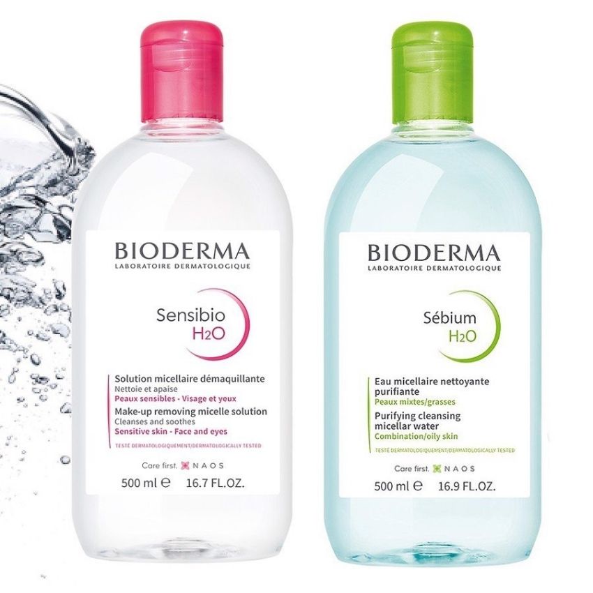 Nước tẩy trang Bioderma Crealine H2O 500ml của Pháp nhẹ nhàng làm sạch mắt và mặt, loại bỏ lớp make-up chống nước