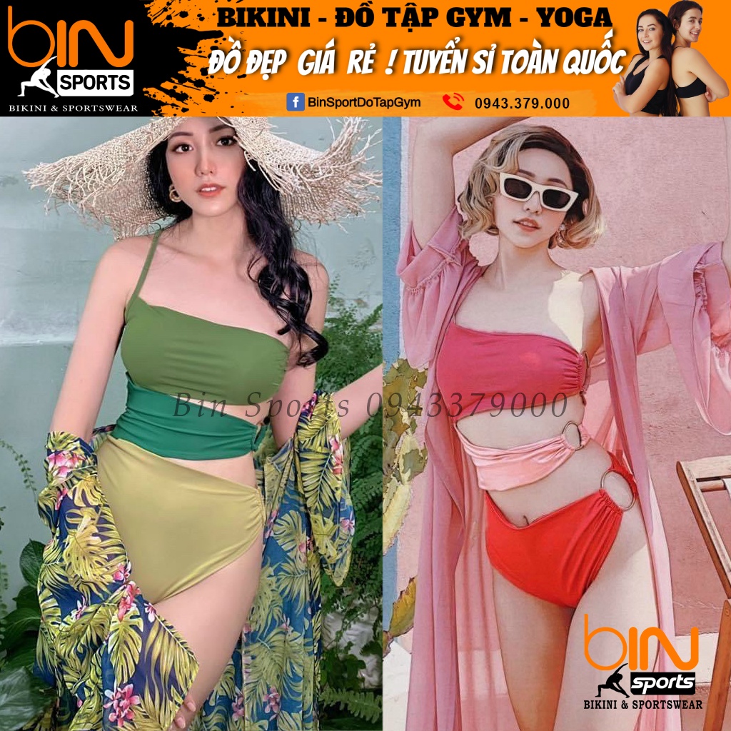 Đồ Bơi Nữ Đi Biển Liền Thân Set Kèm Aó Choàng Voan  Freesize Bin Sports BHV166